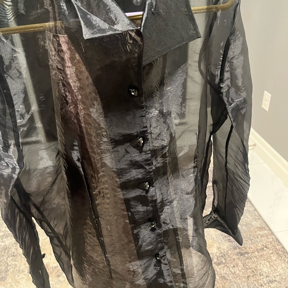 Nygard collection sheer black size 14 evening blouse with cuffs Beautiful sheer - Picture 1 of 16